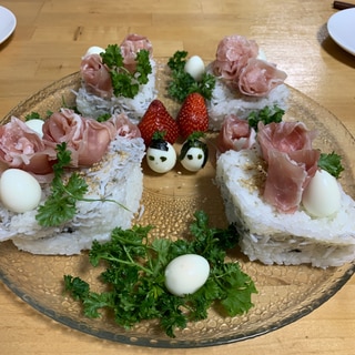 ひな寿司、生ハム薔薇添え